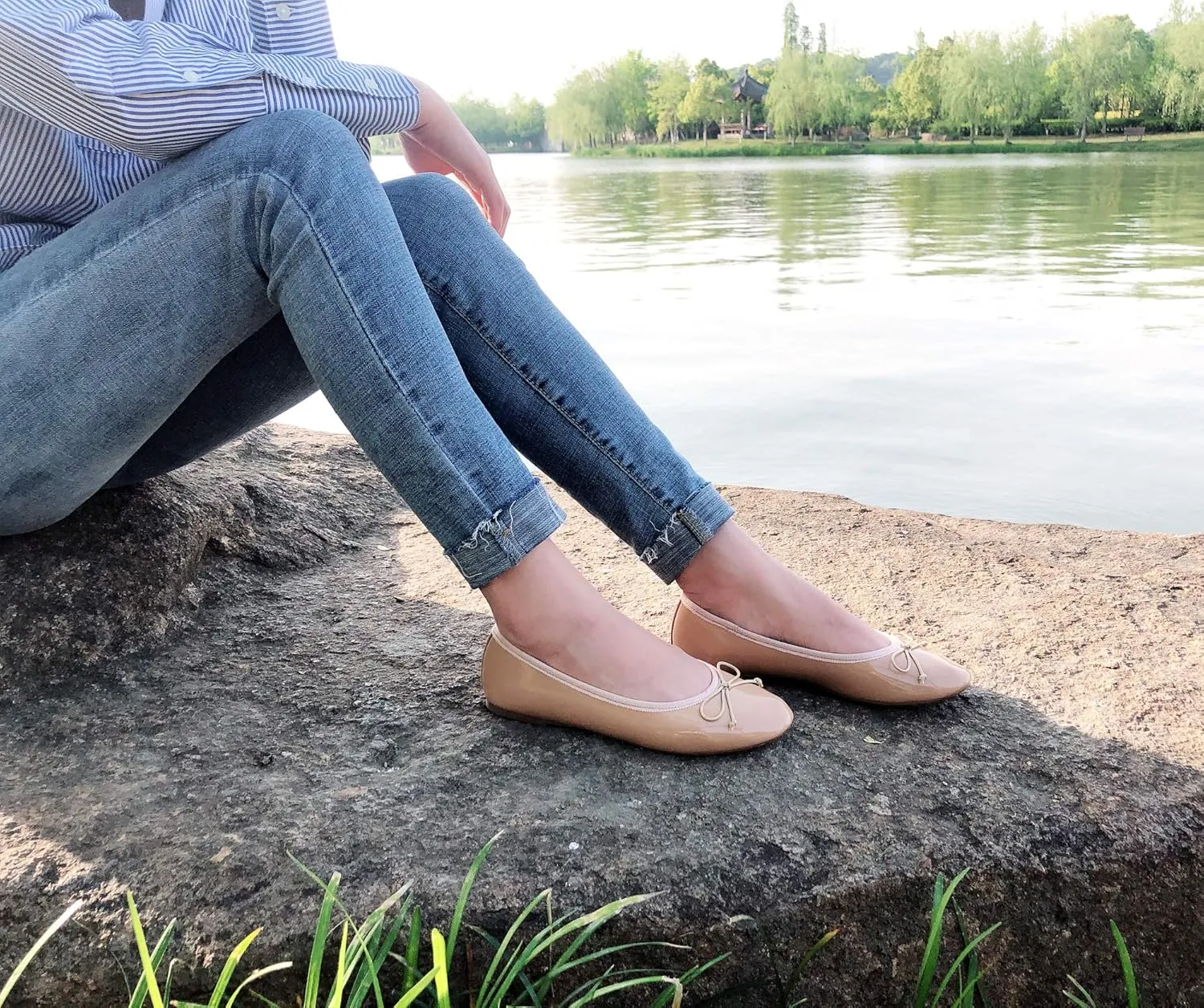 FEVERSOLE Women's Macaroon Colorful Memory Foam Cushion Insock Patent Ballet Flat