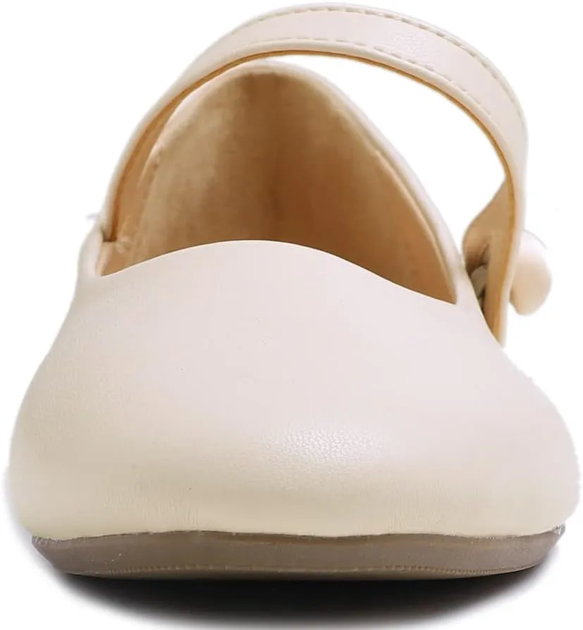 FEVERSOLE Women's Mary Jane Fashion Round Toe Easy Buckle Slip On Flats