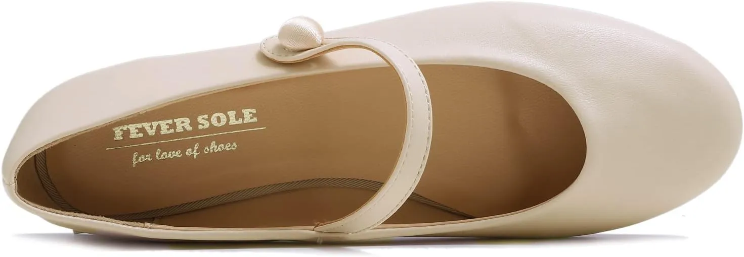 FEVERSOLE Women's Mary Jane Fashion Round Toe Easy Buckle Slip On Flats