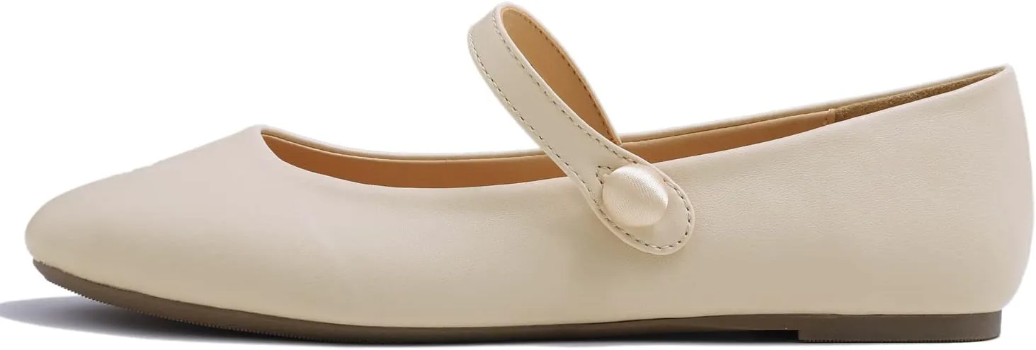 FEVERSOLE Women's Mary Jane Fashion Round Toe Easy Buckle Slip On Flats