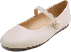 FEVERSOLE Women's Mary Jane Fashion Round Toe Easy Buckle Slip On Flats