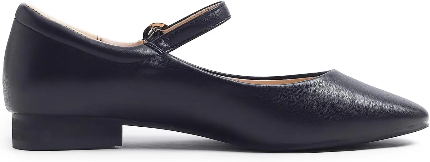 FEVERSOLE Women's Mary Jane Fashion Square Toe Padded Ankle Low Heel Slip On Flats