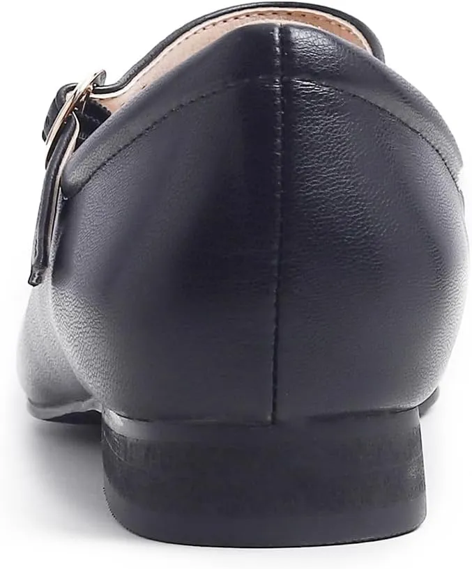 FEVERSOLE Women's Mary Jane Fashion Square Toe Padded Ankle Low Heel Slip On Flats