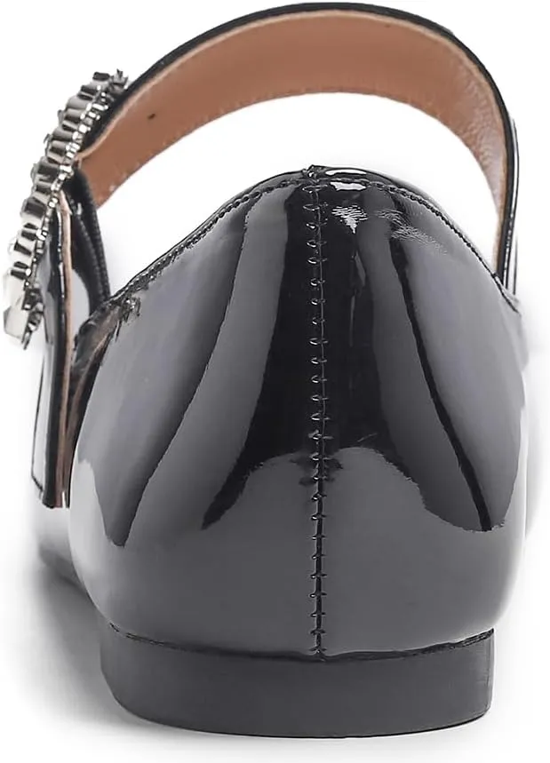 FEVERSOLE Women's Pointed Mary Jane Shoes Fashion Strap Buckle Slip On Flats