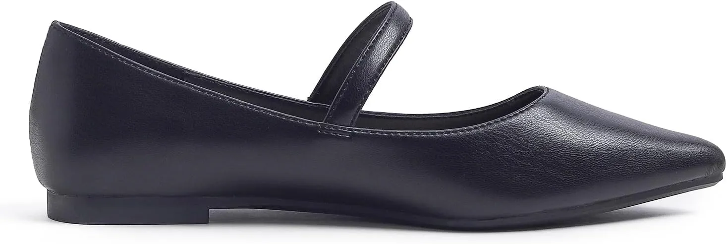FEVERSOLE Women's Pointed Mary Jane Shoes Fashion Strap Buckle Slip On Flats
