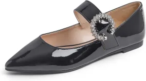 FEVERSOLE Women's Pointed Mary Jane Shoes Fashion Strap Buckle Slip On Flats