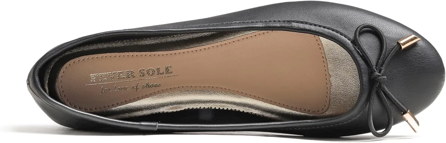 FEVERSOLE Women's Soft Cushion Comfort Round Toe Metal Trim Fashion Ballet Flats Walking Shoes