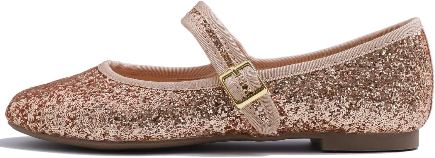 FEVERSOLE Women's Soft Cushion Extra Padded Comfort Round Toe Mary Jane Metal Buckle Fashion Ballet Flats Walking Shoes