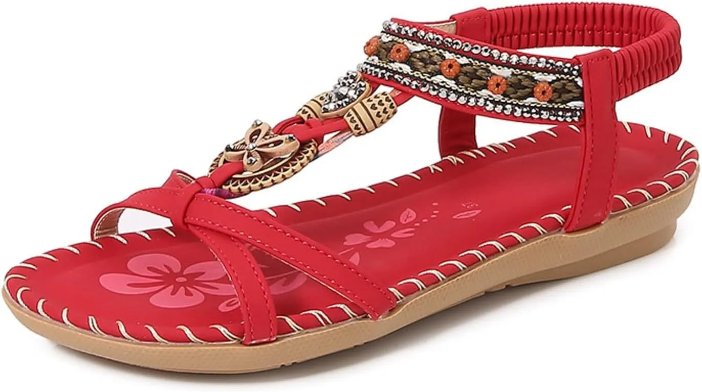 Flat Sandals for Women Dressy Wide Sparkly Rhinestone Strappy Flat Sandals Bridal Wedding Dress Shoes Fashion Sandals