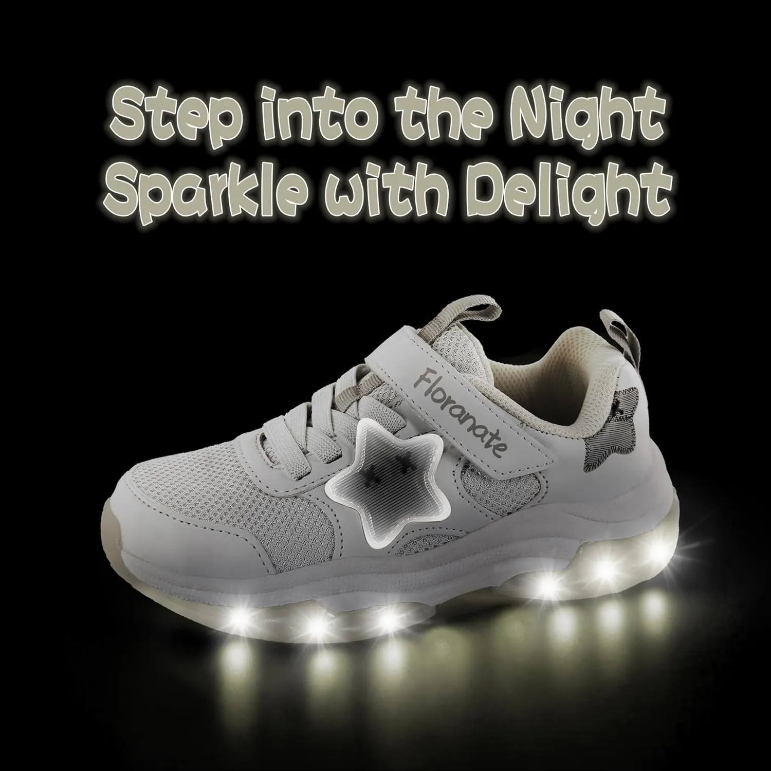 Floranate Little Kids Light Up Shoes for Girls Boys Tennis Sneakers with Switch Strap Walking Shoes Athletic Footwear Toddler Size 10 to Size 2 Lightweight