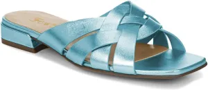 FOWT Women’s Braided Slide Sandals Cross Strappy Flats Backless Square Open Toe Slippers Low Heels Slip On Golden Shoe Synthetic Leather Hollow Design for Driving Working Leisure Time Size 4-16 US