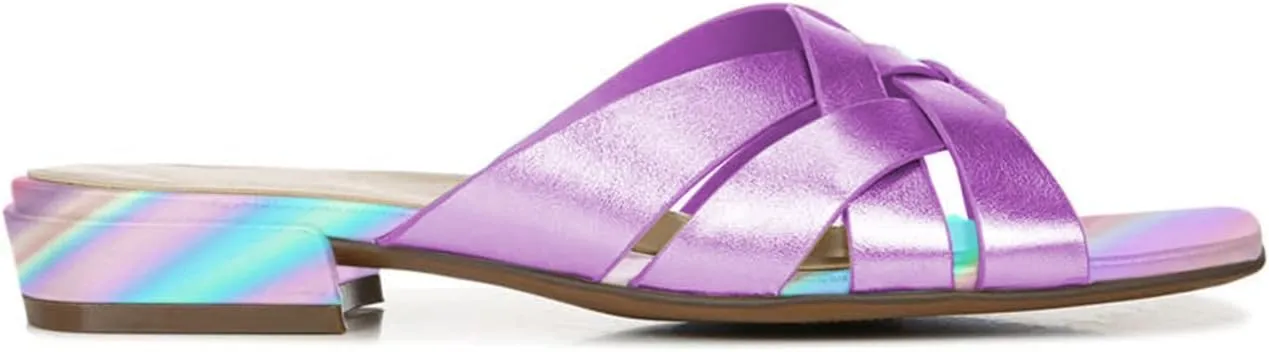 FOWT Women’s Braided Slide Sandals Cross Strappy Flats Backless Square Open Toe Slippers Low Heels Slip On Golden Shoe Synthetic Leather Hollow Design for Driving Working Leisure Time Size 4-16 US