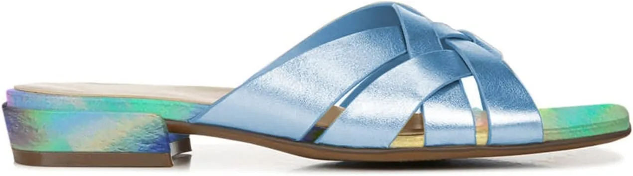 FOWT Women’s Braided Slide Sandals Cross Strappy Flats Backless Square Open Toe Slippers Low Heels Slip On Golden Shoe Synthetic Leather Hollow Design for Driving Working Leisure Time Size 4-16 US