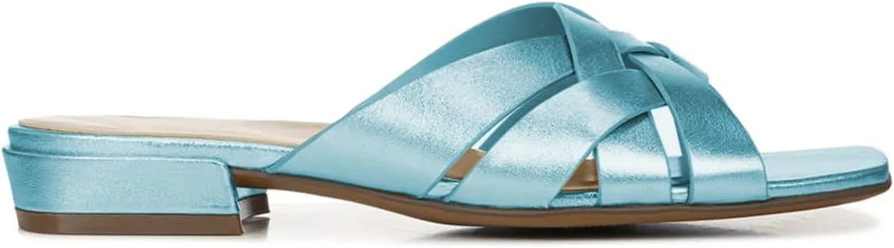 FOWT Women’s Braided Slide Sandals Cross Strappy Flats Backless Square Open Toe Slippers Low Heels Slip On Golden Shoe Synthetic Leather Hollow Design for Driving Working Leisure Time Size 4-16 US