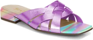 FOWT Women’s Braided Slide Sandals Cross Strappy Flats Backless Square Open Toe Slippers Low Heels Slip On Golden Shoe Synthetic Leather Hollow Design for Driving Working Leisure Time Size 4-16 US