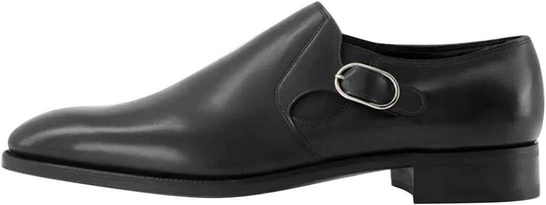 FSJ Men's Single Monk Strap Buckled Dress Loafers Shoes Comfortable Round Toe Slip On Side Elasticity Low Heels Formal Business Casual Shoes Size 4-16 US