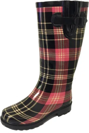 G4U Women's Rain Boots Multiple Styles Color Mid Calf Wellies Buckle Fashion Rubber Knee High Snow Shoes