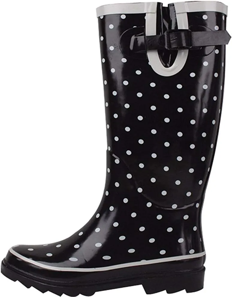 G4U Women's Rain Boots Multiple Styles Color Mid Calf Wellies Buckle Fashion Rubber Knee High Snow Shoes