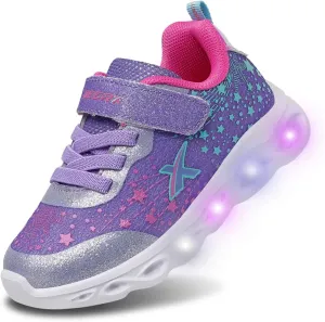 GEERX LUMI Kid Girls Light Up Shoes Toddler Flashing Lights Sneakers Sparkle Glitter Star Tennis Shoe (Toddler, Little Kid)