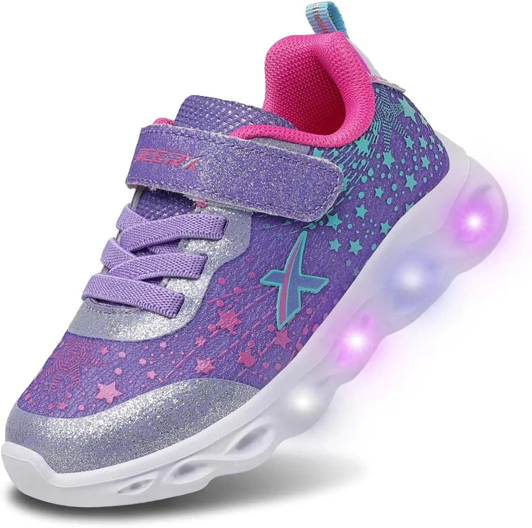 GEERX LUMI Kid Girls Light Up Shoes Toddler Flashing Lights Sneakers Sparkle Glitter Star Tennis Shoe (Toddler, Little Kid)