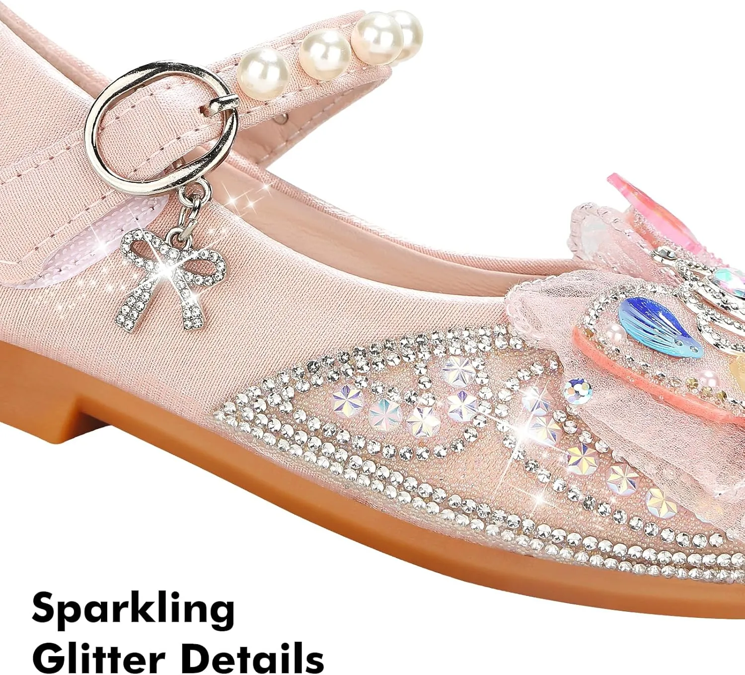 Girls Dress Shoes Mary Jane Princess Shoes Girls' Flats Glitter Low Heels Flower Wedding Party Footwear for Toddler Little/Big Kid