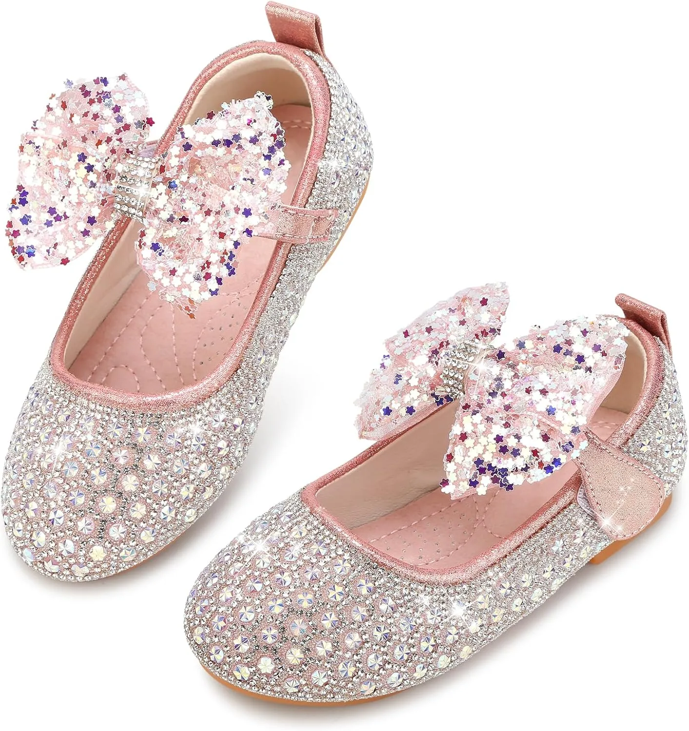 Girls Dress Shoes Mary Jane Princess Shoes Girls' Flats Glitter Low Heels Flower Wedding Party Footwear for Toddler Little/Big Kid