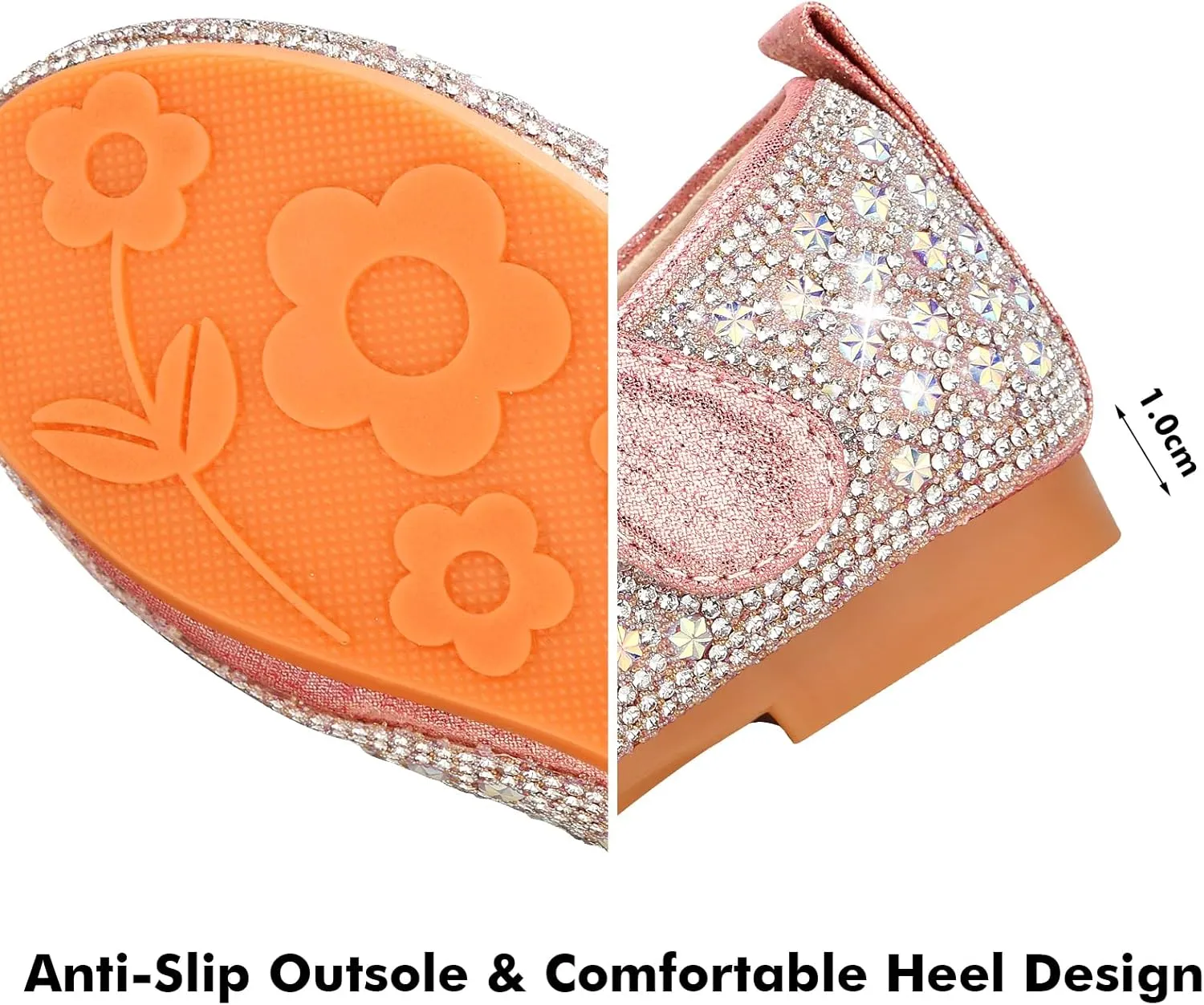 Girls Dress Shoes Mary Jane Princess Shoes Girls' Flats Glitter Low Heels Flower Wedding Party Footwear for Toddler Little/Big Kid