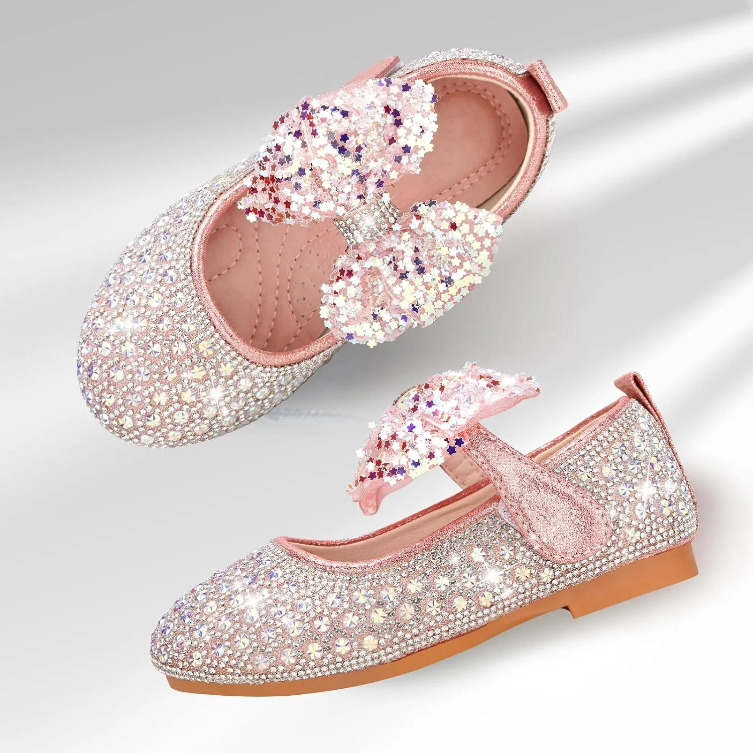 Girls Dress Shoes Mary Jane Princess Shoes Girls' Flats Glitter Low Heels Flower Wedding Party Footwear for Toddler Little/Big Kid