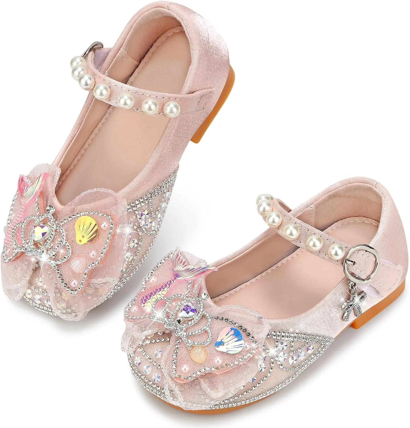 Girls Dress Shoes Mary Jane Princess Shoes Girls' Flats Glitter Low Heels Flower Wedding Party Footwear for Toddler Little/Big Kid