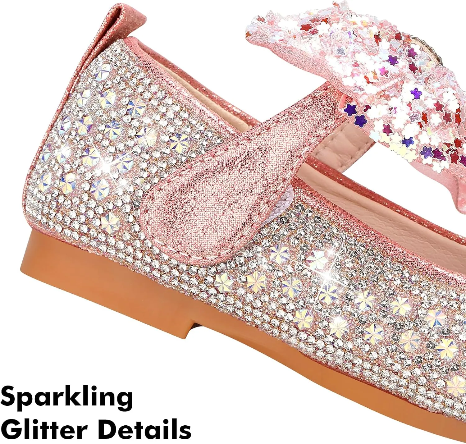 Girls Dress Shoes Mary Jane Princess Shoes Girls' Flats Glitter Low Heels Flower Wedding Party Footwear for Toddler Little/Big Kid