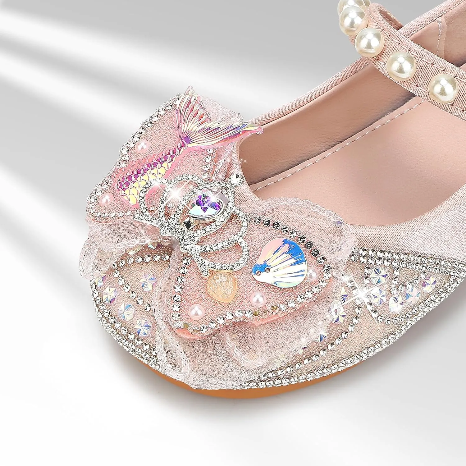 Girls Dress Shoes Mary Jane Princess Shoes Girls' Flats Glitter Low Heels Flower Wedding Party Footwear for Toddler Little/Big Kid