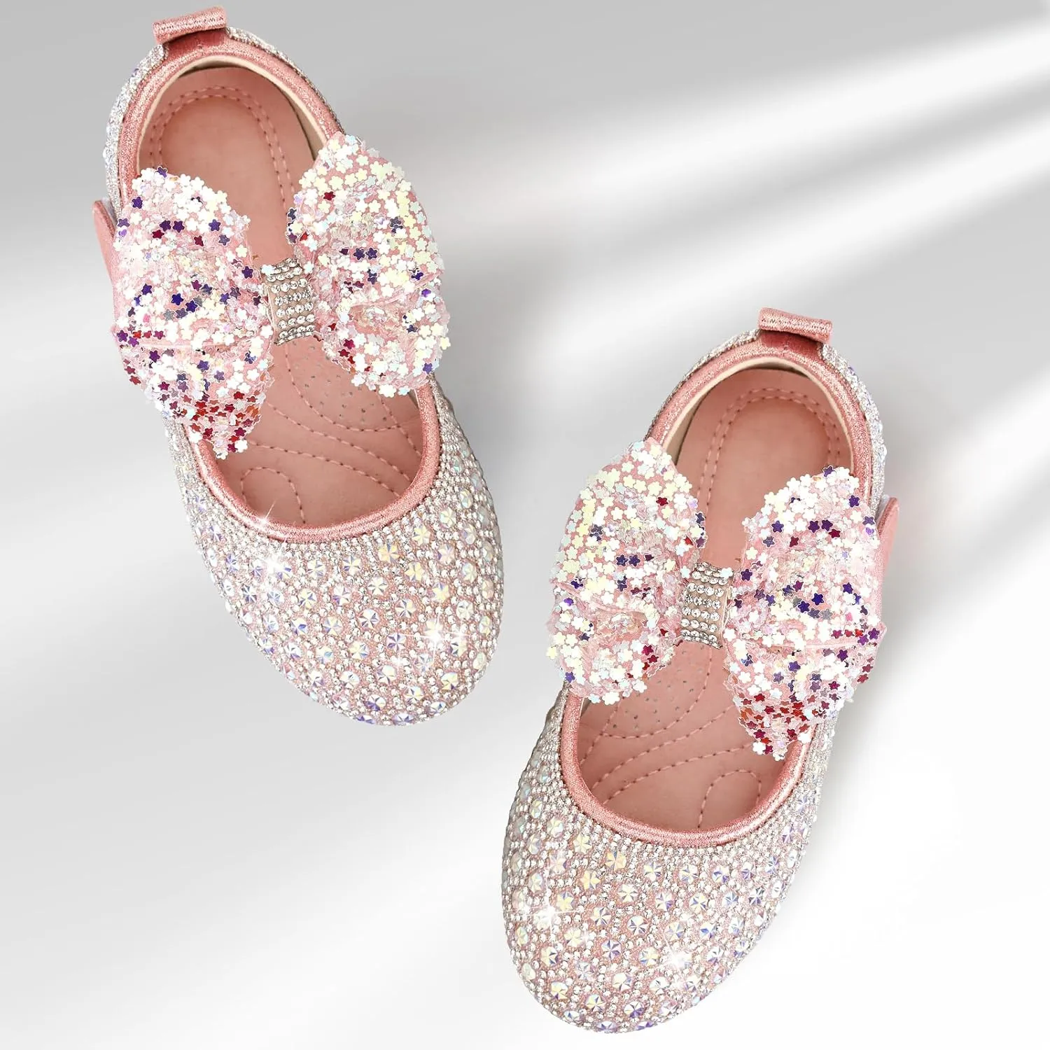 Girls Dress Shoes Mary Jane Princess Shoes Girls' Flats Glitter Low Heels Flower Wedding Party Footwear for Toddler Little/Big Kid