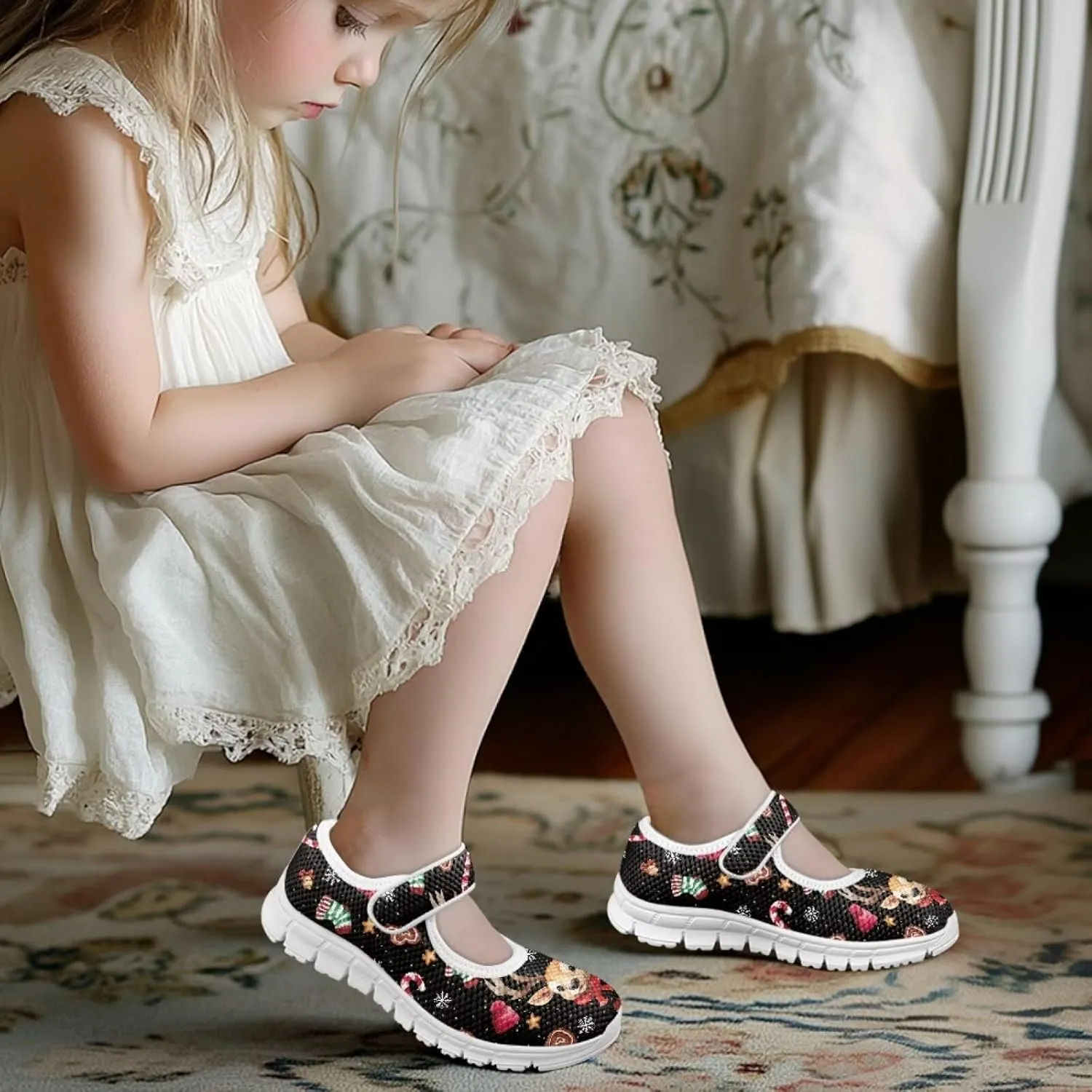 Girls Mary Jane Dress Shoes Ballet Princess Flats with Strap for Christmas Party Wedding School
