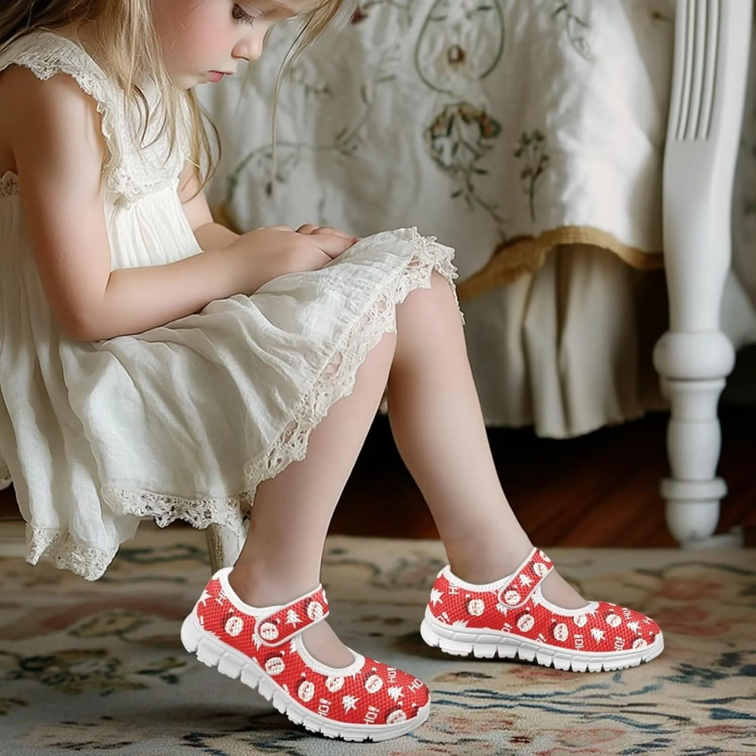 Girls Mary Jane Dress Shoes Ballet Princess Flats with Strap for Christmas Party Wedding School