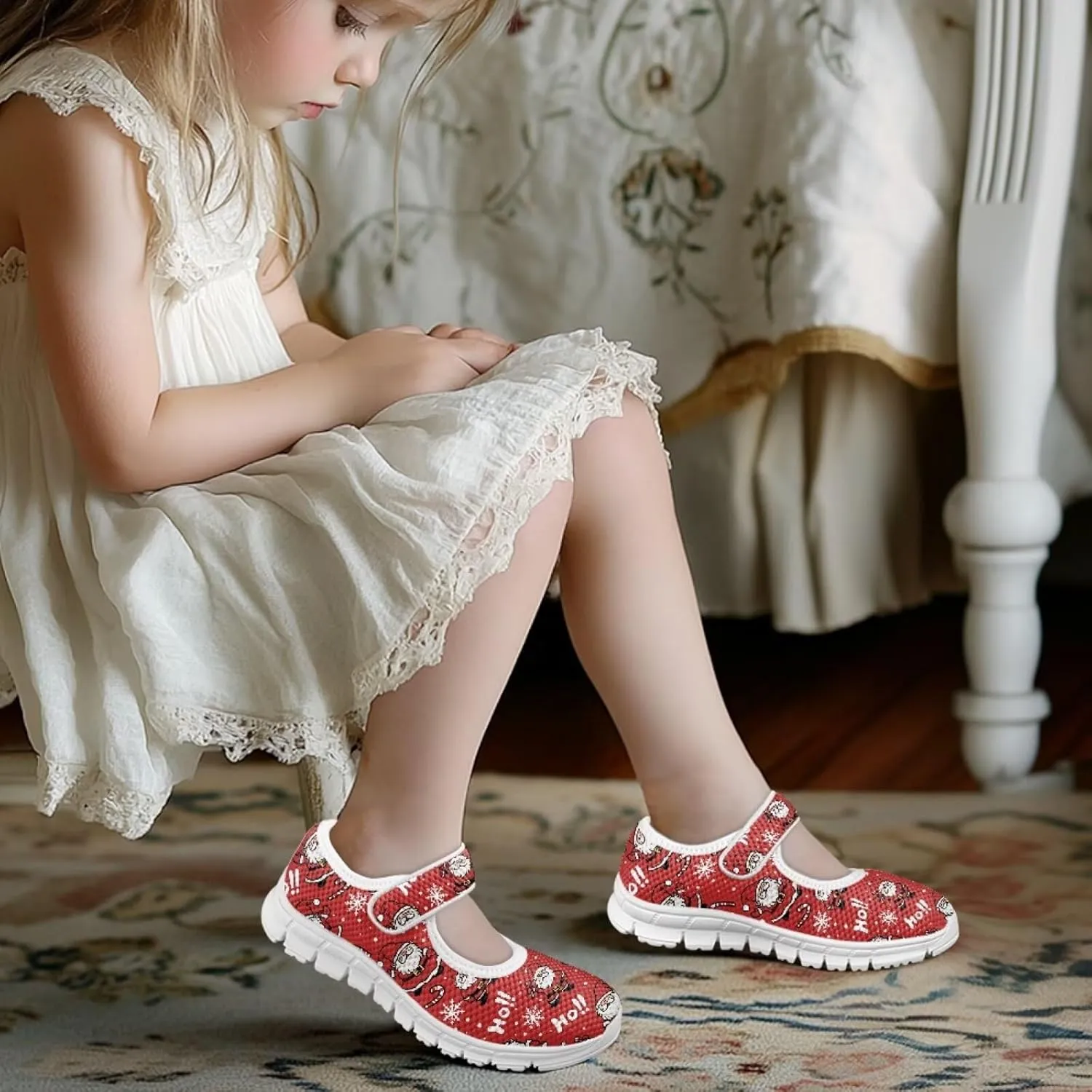 Girls Mary Jane Dress Shoes Ballet Princess Flats with Strap for Christmas Party Wedding School