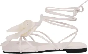 GORGLITTER Women's 3D Flower Sandals Dressy Criss Cross Floral Flat Sandals Square Open Toe Summer Beach Sandals