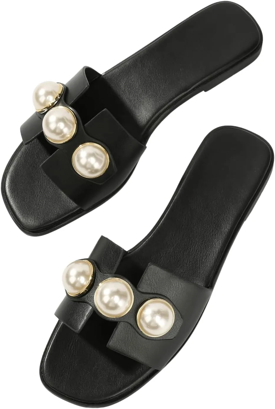 GORGLITTER Women's H Sandals Pearl Flat Sandals Square Toe Dressy Summer Cute Sandals Shoes 2025