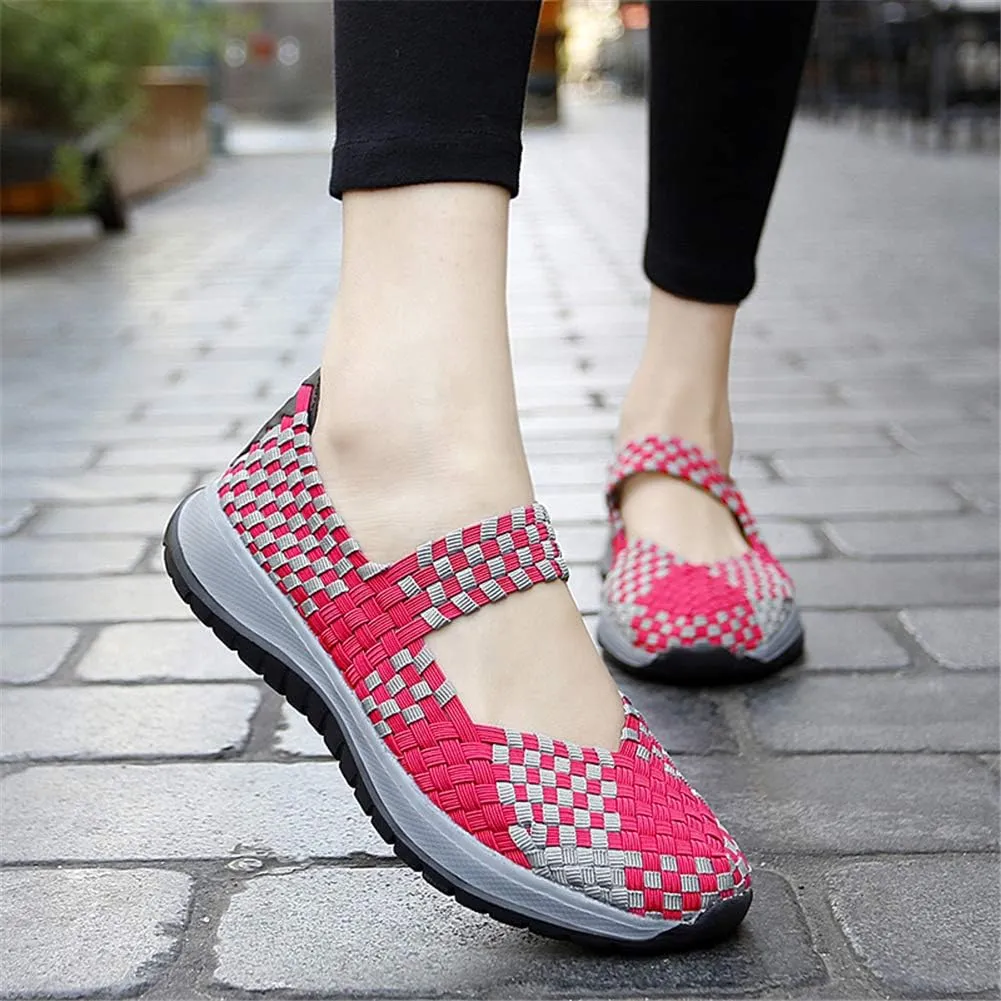 GOSPT Women's Elastic Woven Walking Shoes Mary Jane Flats Slip on Sneakers