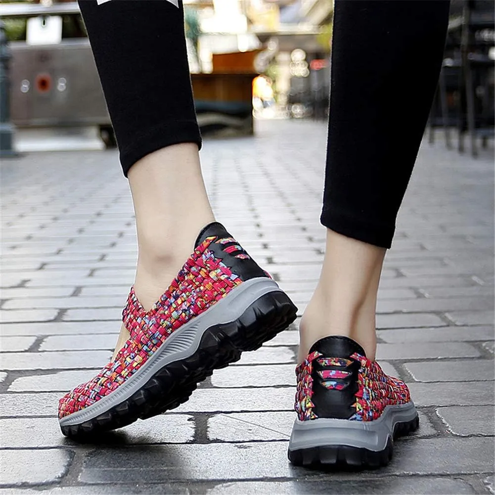 GOSPT Women's Elastic Woven Walking Shoes Mary Jane Flats Slip on Sneakers