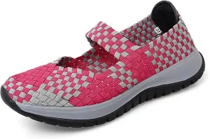 GOSPT Women's Elastic Woven Walking Shoes Mary Jane Flats Slip on Sneakers