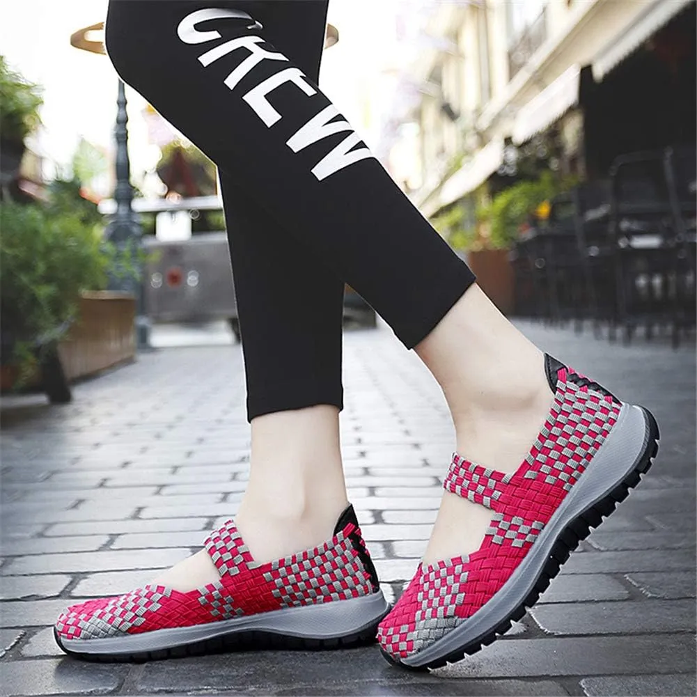 GOSPT Women's Elastic Woven Walking Shoes Mary Jane Flats Slip on Sneakers