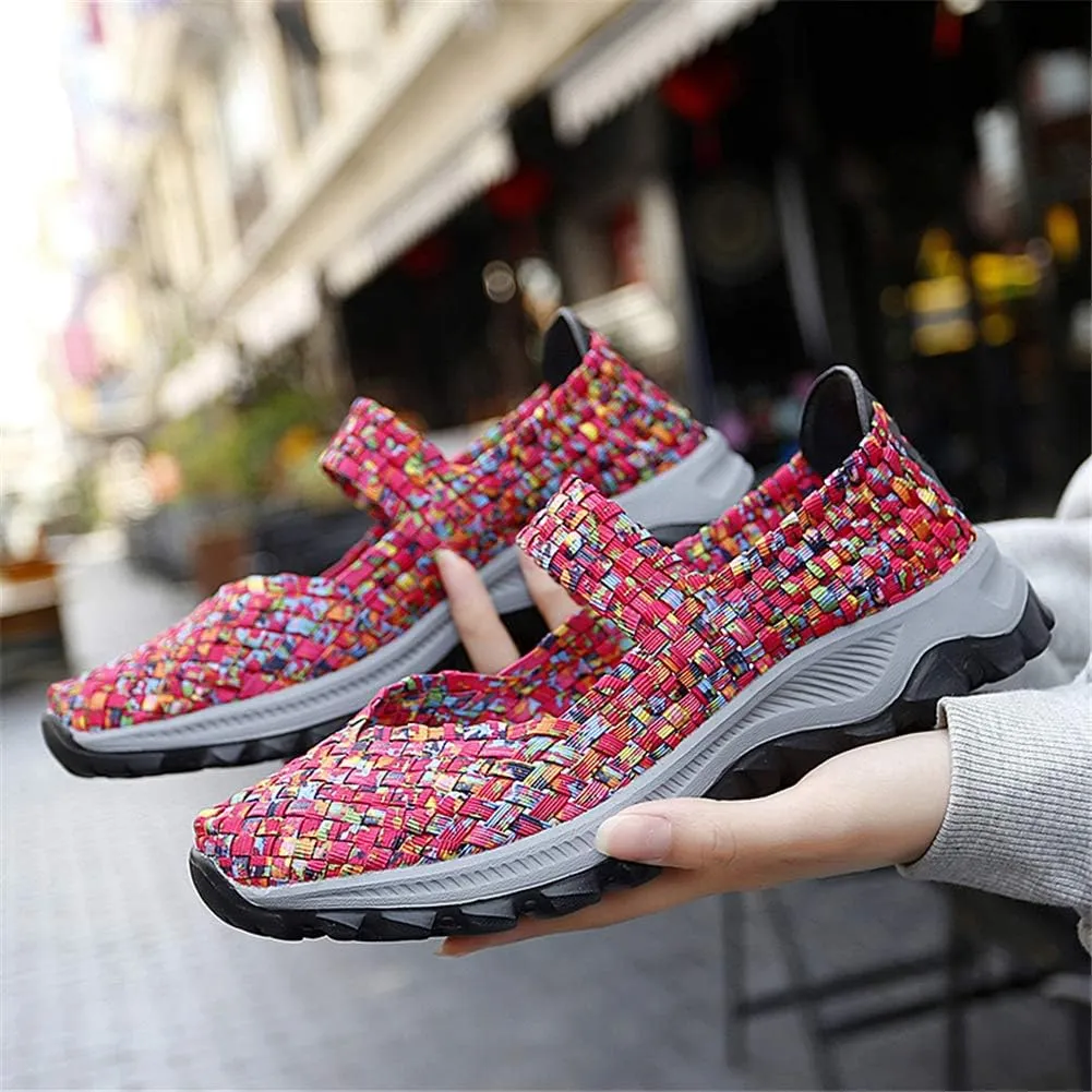 GOSPT Women's Elastic Woven Walking Shoes Mary Jane Flats Slip on Sneakers