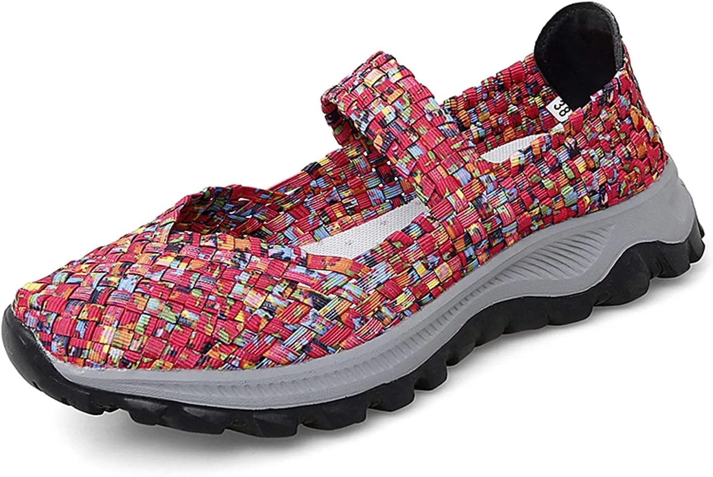 GOSPT Women's Elastic Woven Walking Shoes Mary Jane Flats Slip on Sneakers