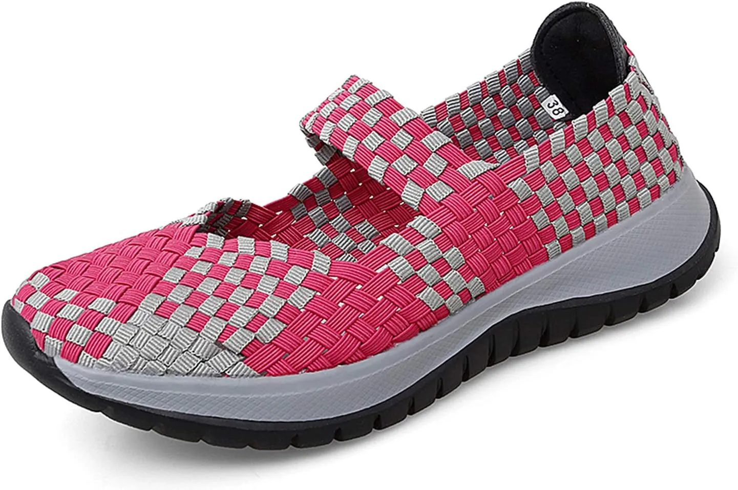 GOSPT Women's Elastic Woven Walking Shoes Mary Jane Flats Slip on Sneakers