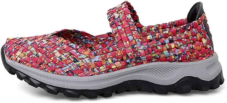 GOSPT Women's Elastic Woven Walking Shoes Mary Jane Flats Slip on Sneakers