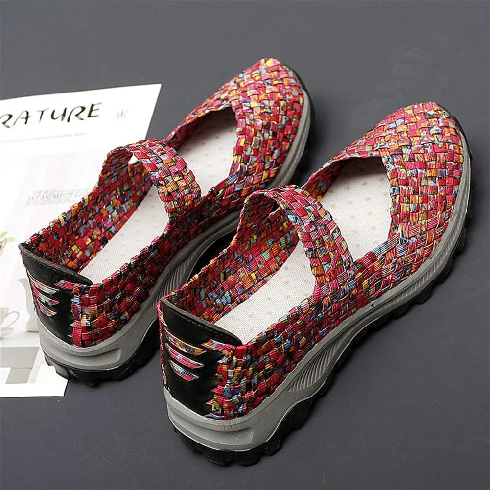 GOSPT Women's Elastic Woven Walking Shoes Mary Jane Flats Slip on Sneakers