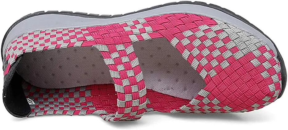 GOSPT Women's Elastic Woven Walking Shoes Mary Jane Flats Slip on Sneakers