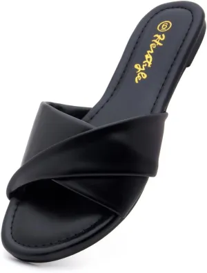 Herstyle Women’s Flat Sandals 2025 – Comfortable Dressy Slide Sandals | Cushioned Slip-On Summer Casual Sandals with Open Toe for Beach, Travel & Everyday Wear