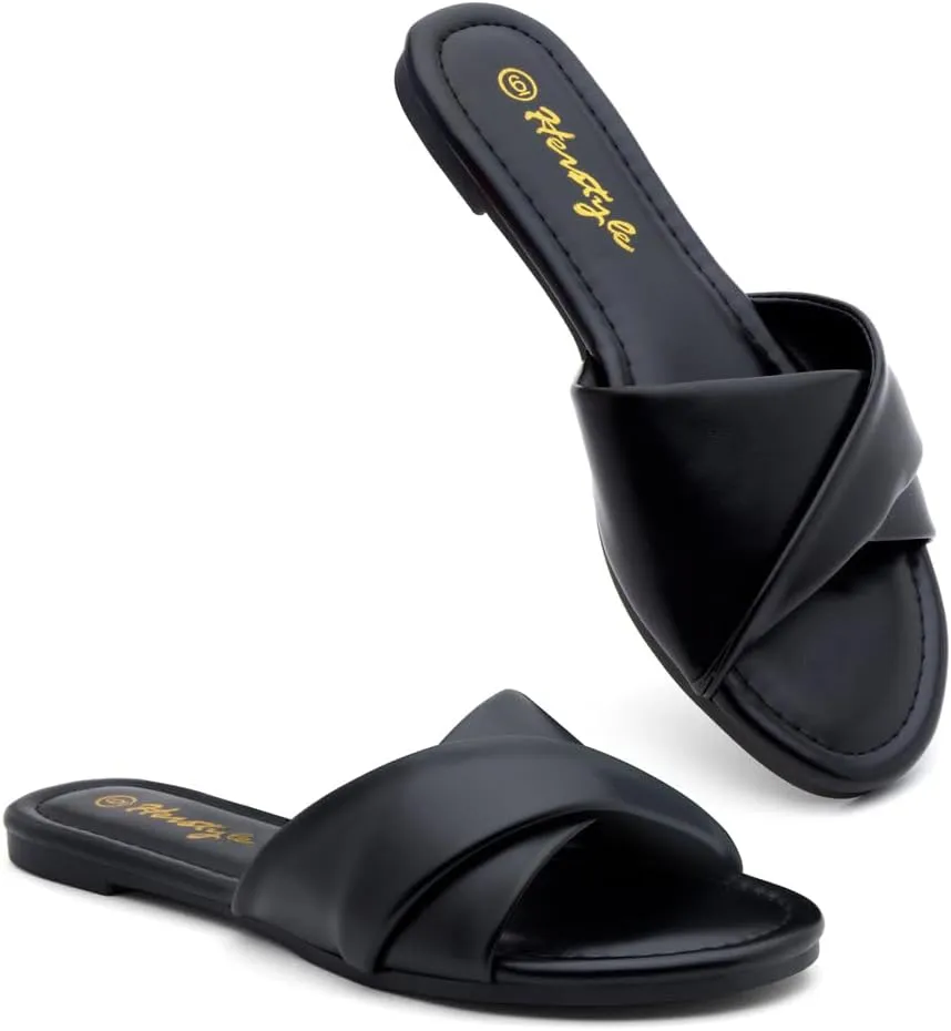 Herstyle Women’s Flat Sandals 2025 – Comfortable Dressy Slide Sandals | Cushioned Slip-On Summer Casual Sandals with Open Toe for Beach, Travel & Everyday Wear