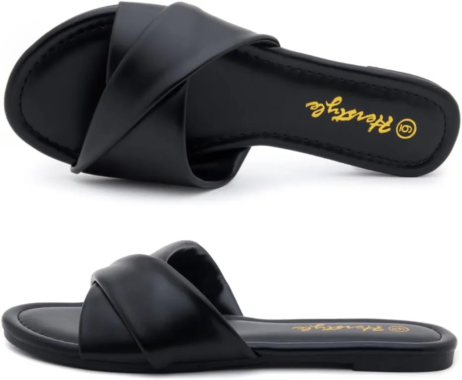 Herstyle Women’s Flat Sandals 2025 – Comfortable Dressy Slide Sandals | Cushioned Slip-On Summer Casual Sandals with Open Toe for Beach, Travel & Everyday Wear